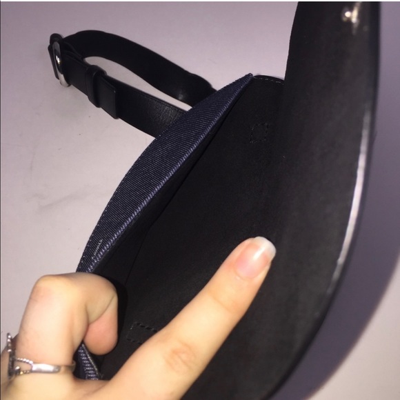 Theory black leather and denim hip pouch with silver hardware & adjustable strap - Picture 7 of 16